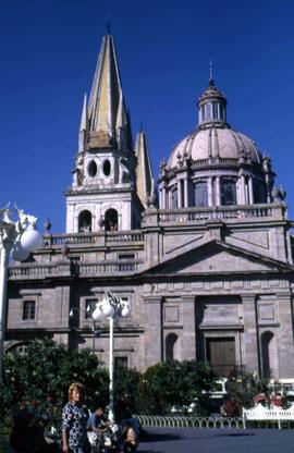 Phyliss posing in front of the Cathedral of Morelia