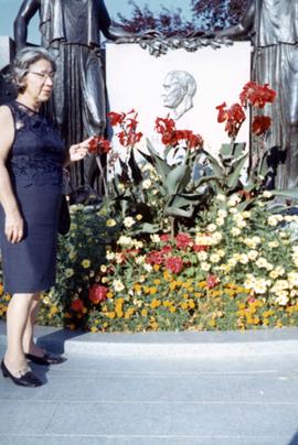 Ann with a statue