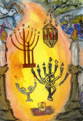 Menorahs in flames