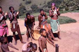 Unidentified South African women and children  in traditional ethnic dress