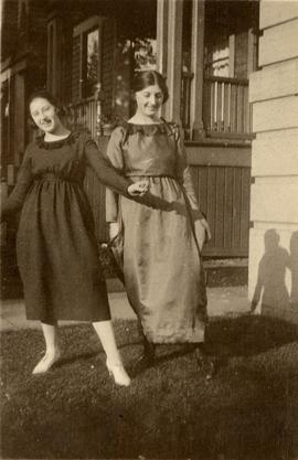 Two teenage girls from the Seidelman family, in costume