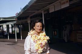 Phyliss Snider wearing a flower lei