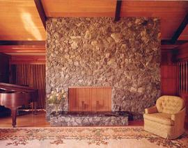 Interior image of the livingroom and fireplace, Ross Residence, Vancouver, BC