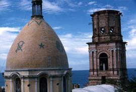 Top portion of the towers of the Church of Our Lady Guadalupe