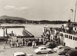 Cars on ferry dock, Sidney, Vancouver Island, B.C.