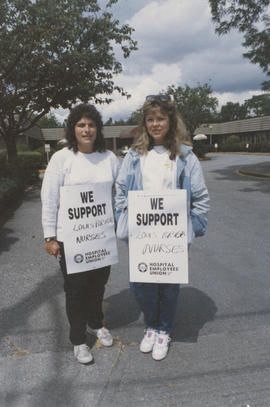 Monica Haywood and Ruti Aharon support nurses on strike at Louis Brier Home