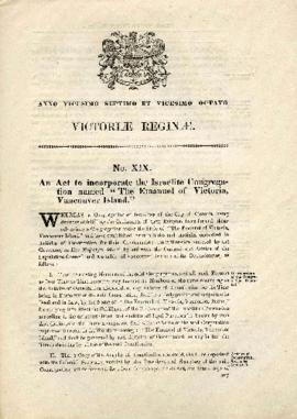 Act to Incorporate the Israelite Congregation named "The Emanuel of Victoria, Vancouver Isla...