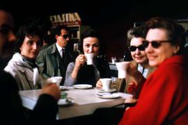 Group of women, including Phyliss Snider, sitting in a cafe