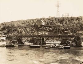 Centre lift span before installation, Second Narrows Bridge, Vancouver, British Columbia