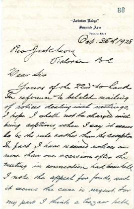 H. L. Salmon to Rev. Jack Levy on various subjects - October 25, 1928