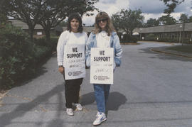 Monica Haywood and Ruti Aharon support nurses on strike at Louis Brier Home