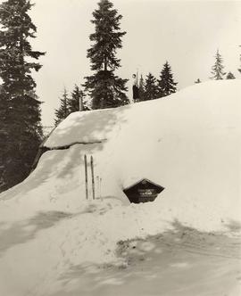 Vancouver Ski Club lodge, buried in snow, Hollyburn Mountain