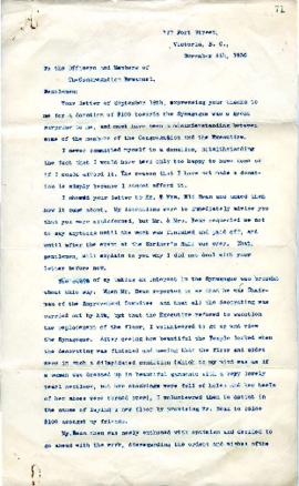 F. Landsberg to the Congregation respecting a misunderstanding over a donation - November 4, 1930