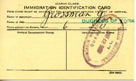 G. Grossman Immigration Card